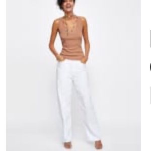 Zara Minimal Collection Ribbed Top in Camel; size S